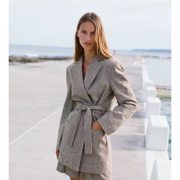 NWT Zara Linen Blazer with Belt Sz. M - Picture 2 of 6